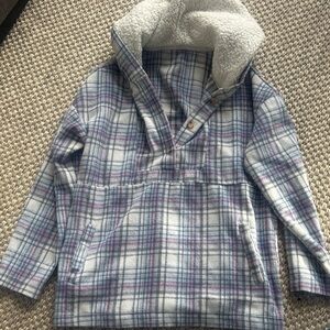 Plaid Hooded Pullover with Sherpa Lining